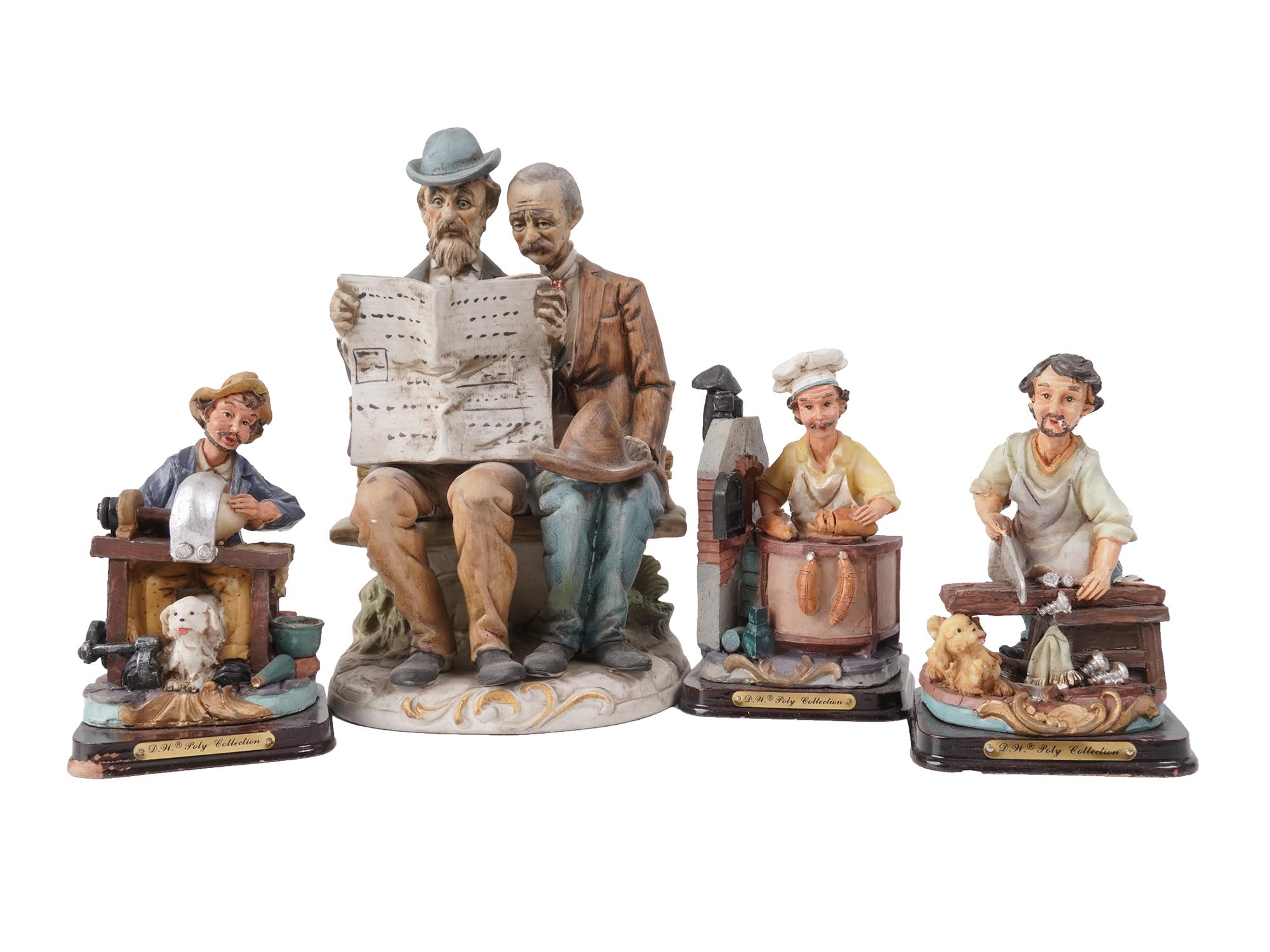 4 VINTAGE FIGURINES OF OLD MEN DW POLY COLLECTION